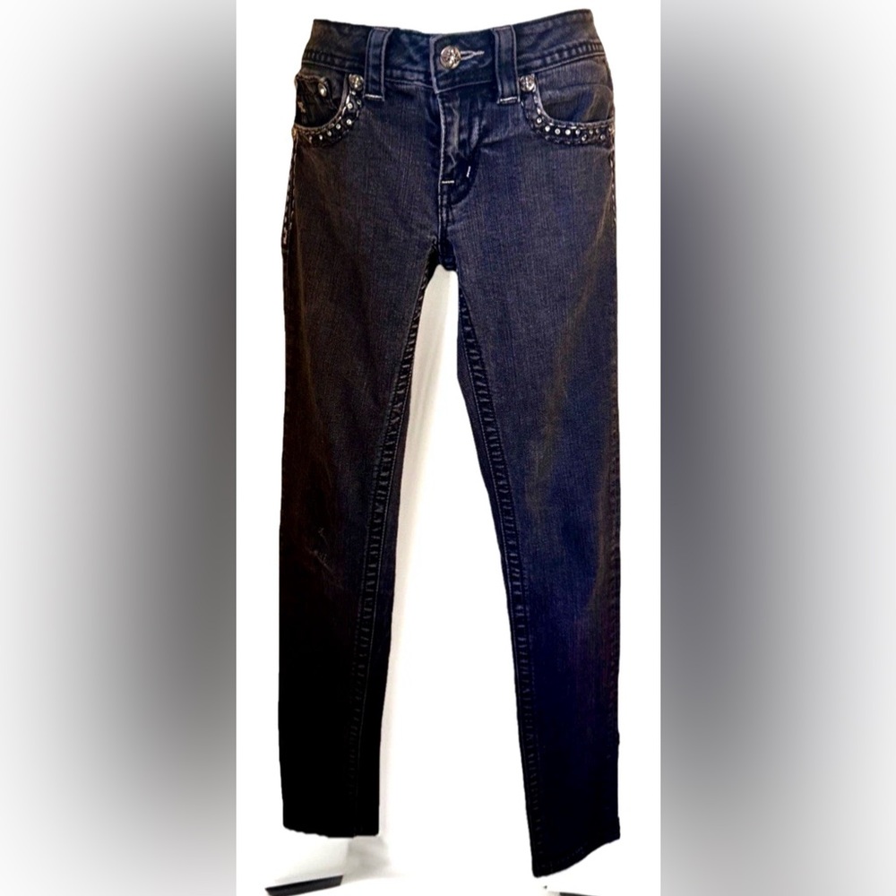 🖤MISS ME🖤 SKINNY JS540859 LOW-RISE BLING FRAMED POCKET EDGEY STEAMPUNK JEANS